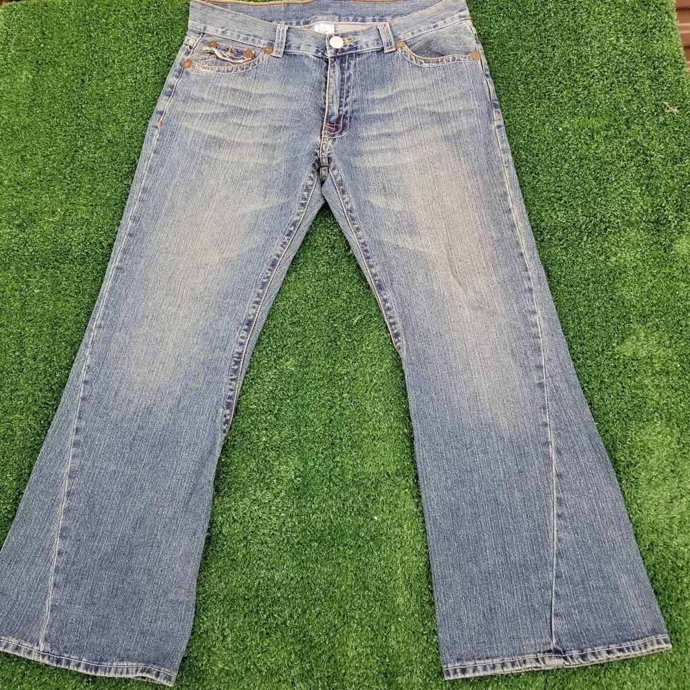 Vintage True‎ Religion Jeans Joey Embroidered Dragon 38x33 Blue Denim Flare 90s - Picture 5 of 16